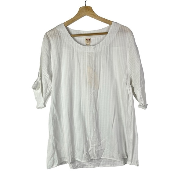 Joah Brown Premium White Cotton Short Sleeve Tunic Blouse L - Picture 1 of 4